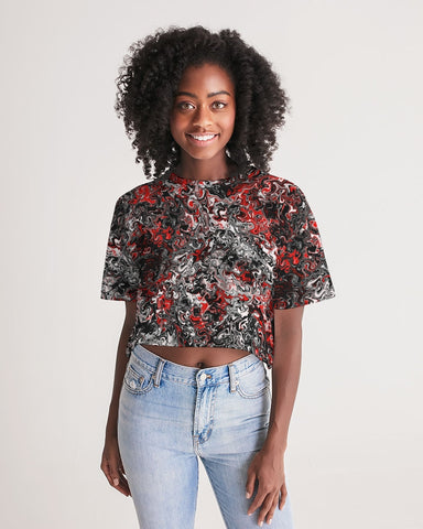 Scarlett Ghost (Black) Women's All-Over Print Lounge Cropped Tee