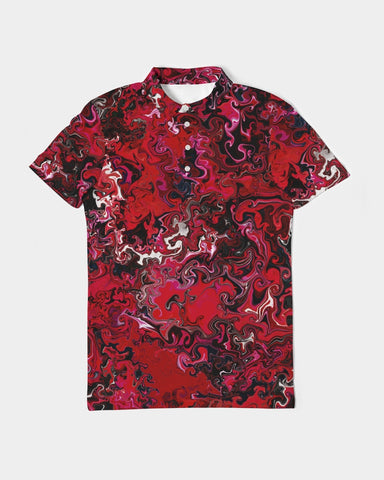 Crimson Chroma (Red) Men's All-Over Print Slim Fit Short Sleeve Polo