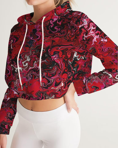 Crimson Chroma (Red) Women's All-Over Print Cropped Hoodie