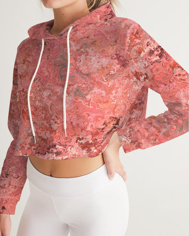 Roseate Clouds (Pink) Women's All-Over Print Cropped Hoodie