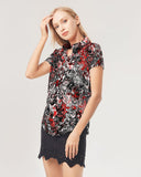 Scarlett Ghost (Black) Women's All-Over Print Short Sleeve Button Up